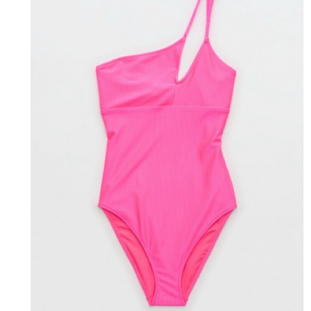 Arie ribbed Pink OneShoulder Swimsuit